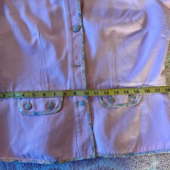 Liz Claiborne pink  Denim Jacket  floral trim Women's Large Ex. Cond - Picture 10 of 14